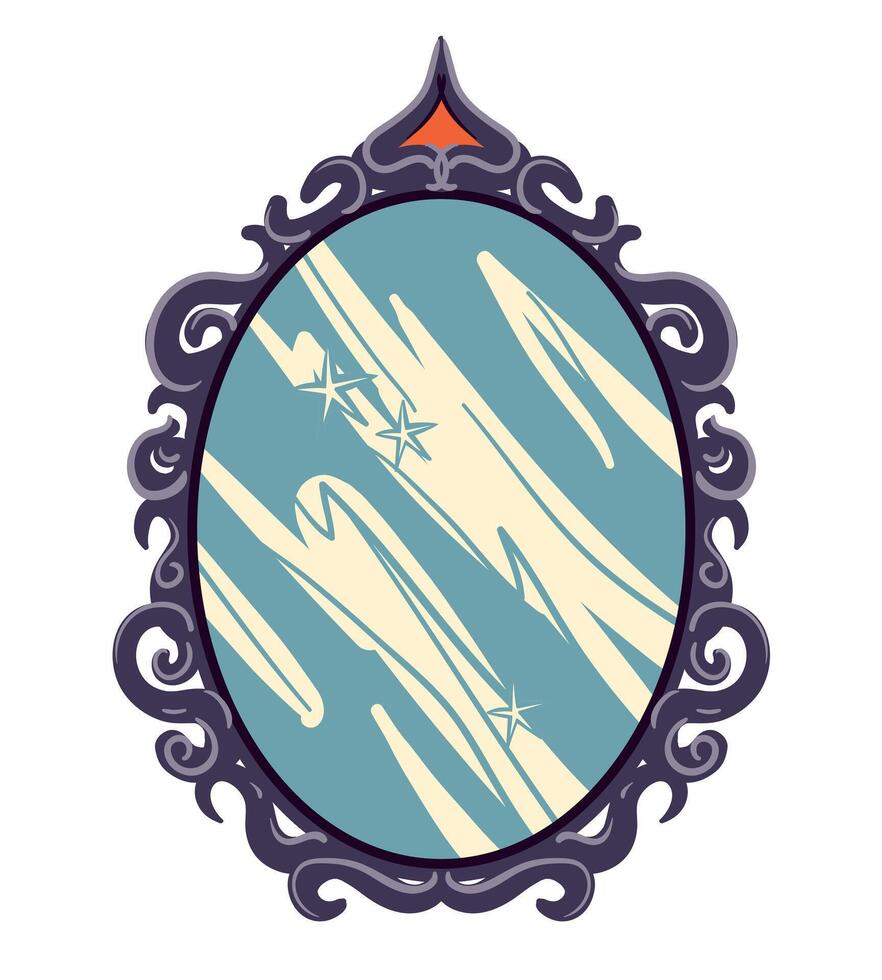 black witch mirror. Occult symbol in flat style. Fairytale object for divination and revealing secrets. Vintage Halloween design element. vector