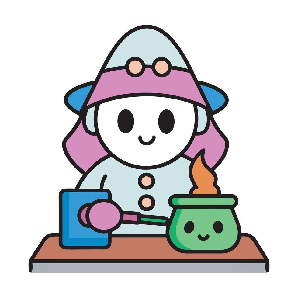 Flat Design Witch Brewing Magical Potion Art vector