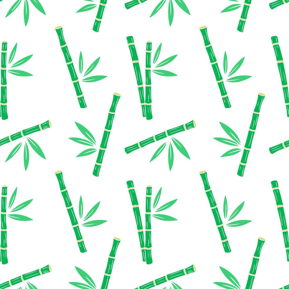 Bamboo green sticks pattern with leaves on white background vector