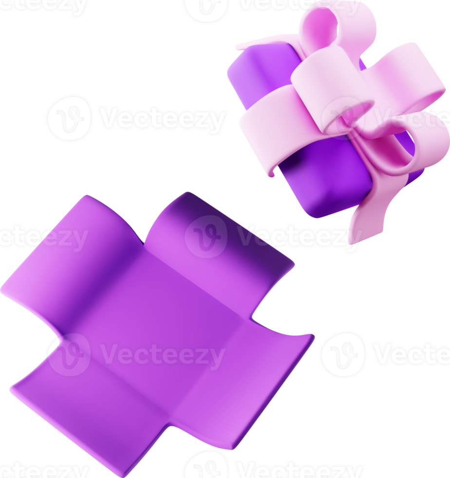 3D purple Open Gift Box with Bow Icon png
