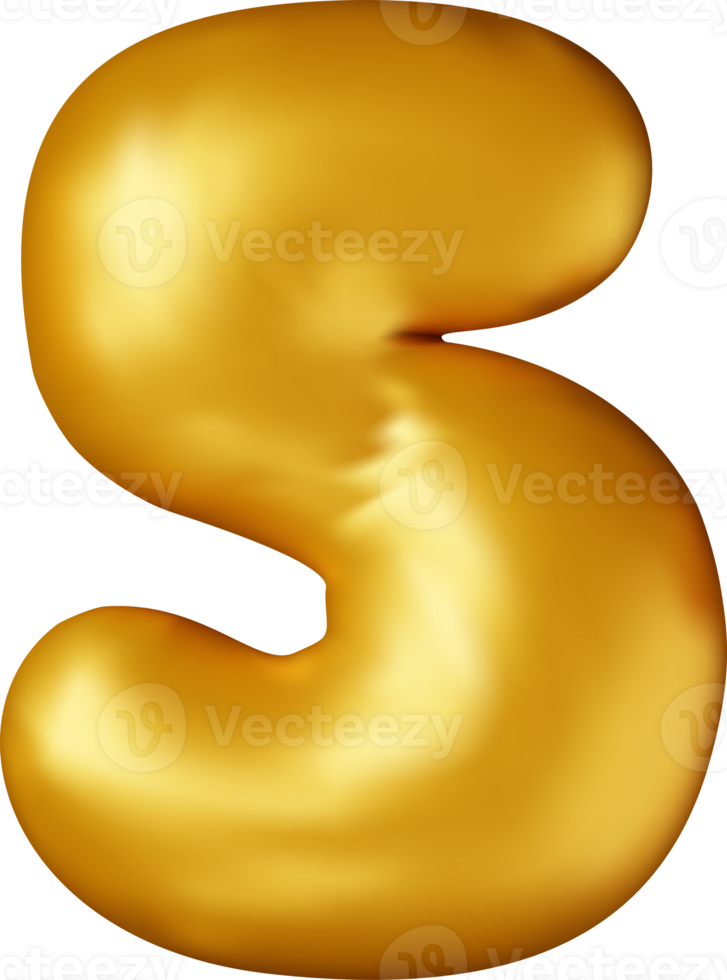 3D gold balloon number five icon png