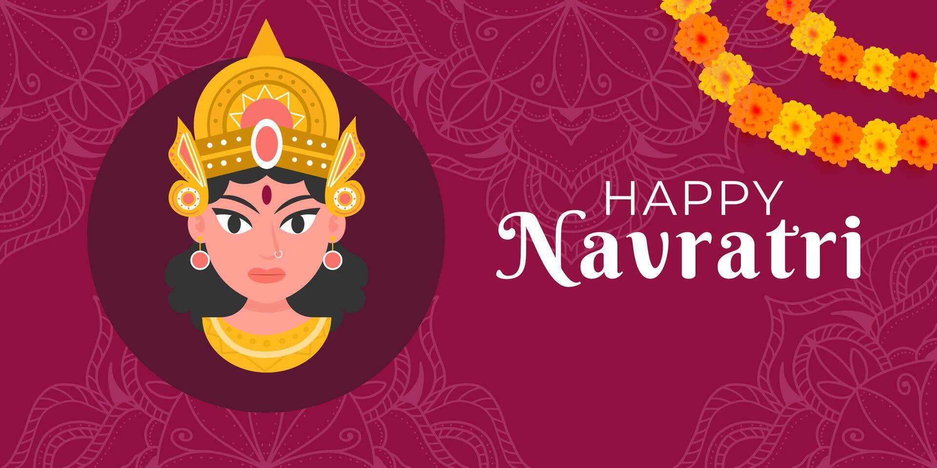 happy navratri festival horizontal banner illustration vector