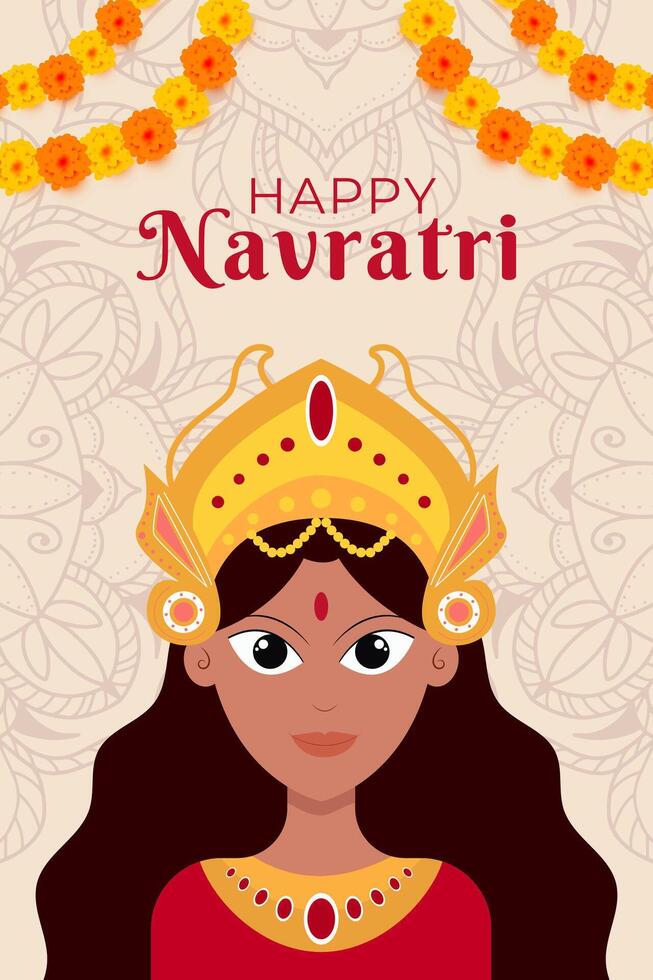 happy navratri festival vertical banner illustration vector