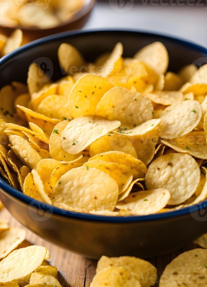 Potato chips on a big bowl photo