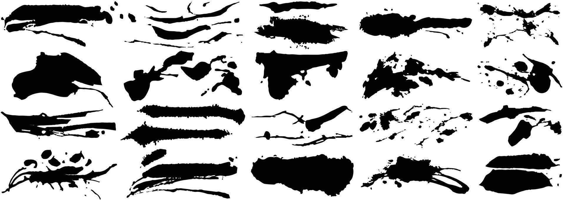 Set of different grunge brush strokes. Dirty artistic design elements isolated on white background. Black paint hand made vector