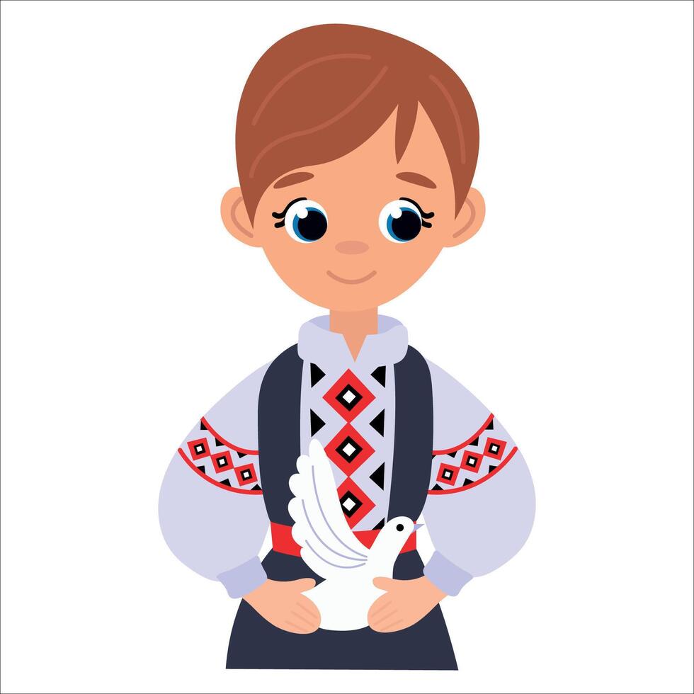 Ukrainian boy with a dove vector