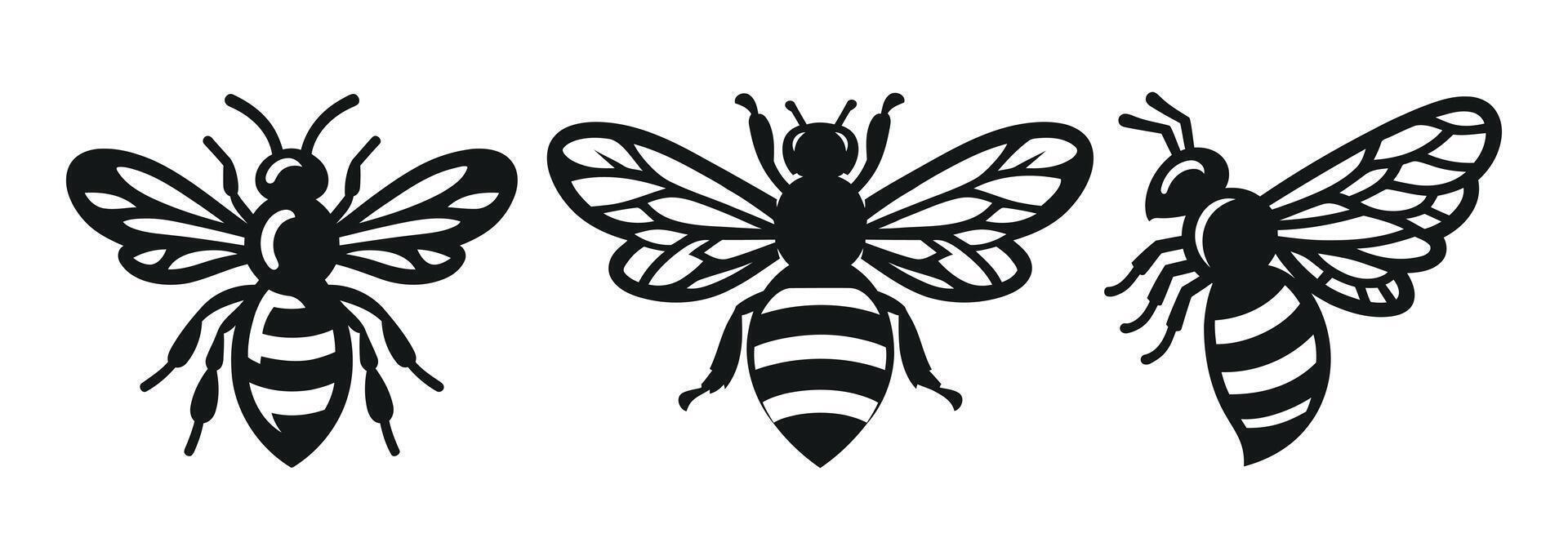 Different types of bee silhouettes art on a white background vector
