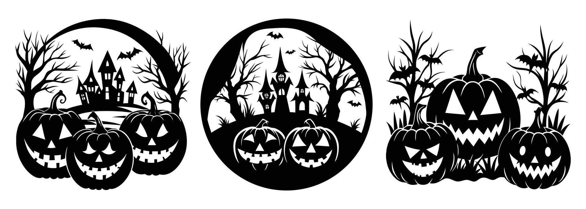 Halloween pumpkin with scenery silhouette art on a white background vector