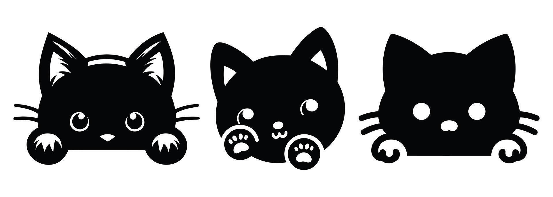 Cute cat peeking silhouette on a white background vector