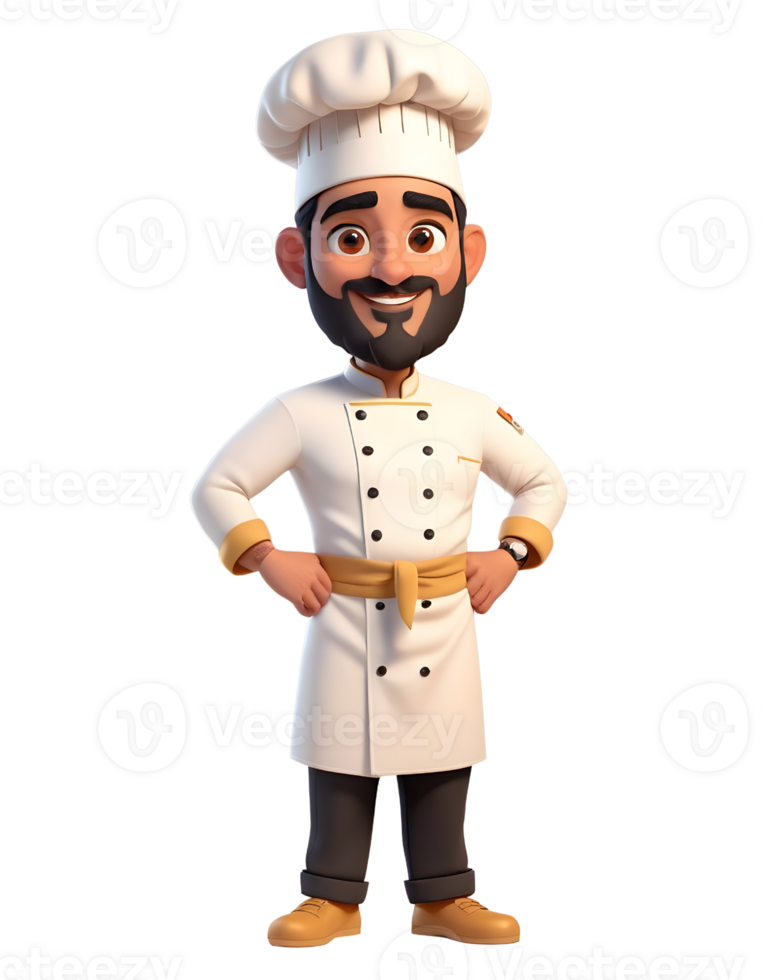 A cartoon chef with a beard and a white chef hat png