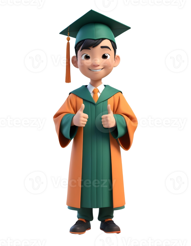 A cartoon boy in a graduation gown and cap png