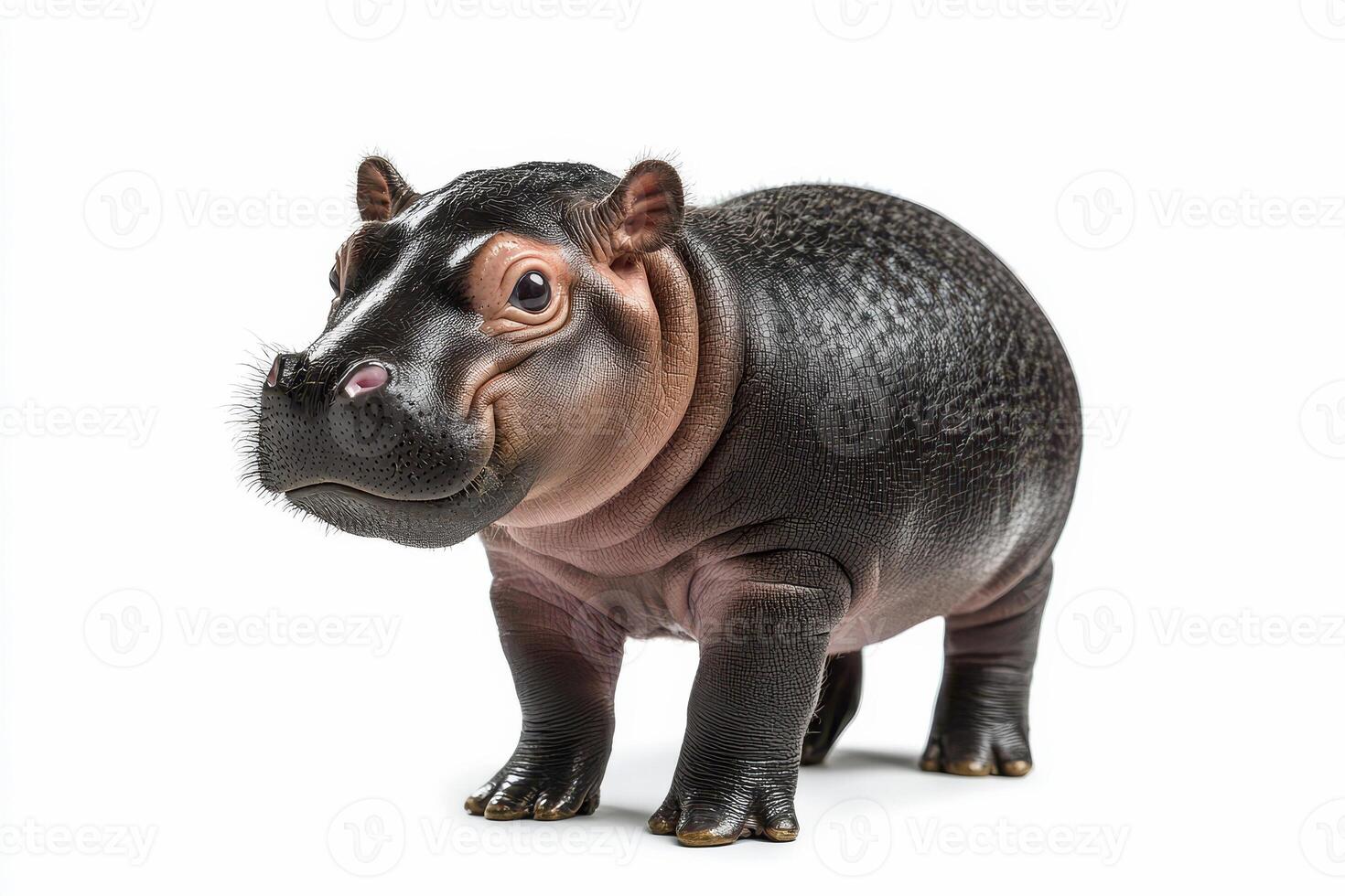 a baby pygmy hippo who standing on isolated white background. photo
