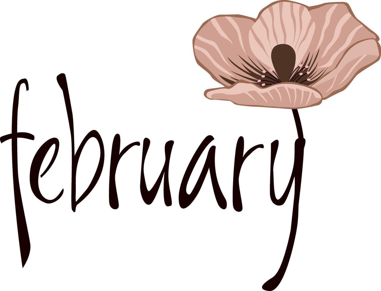 Set Lettering of Month. Handwritten modern black outline. English name of the month year february. vector