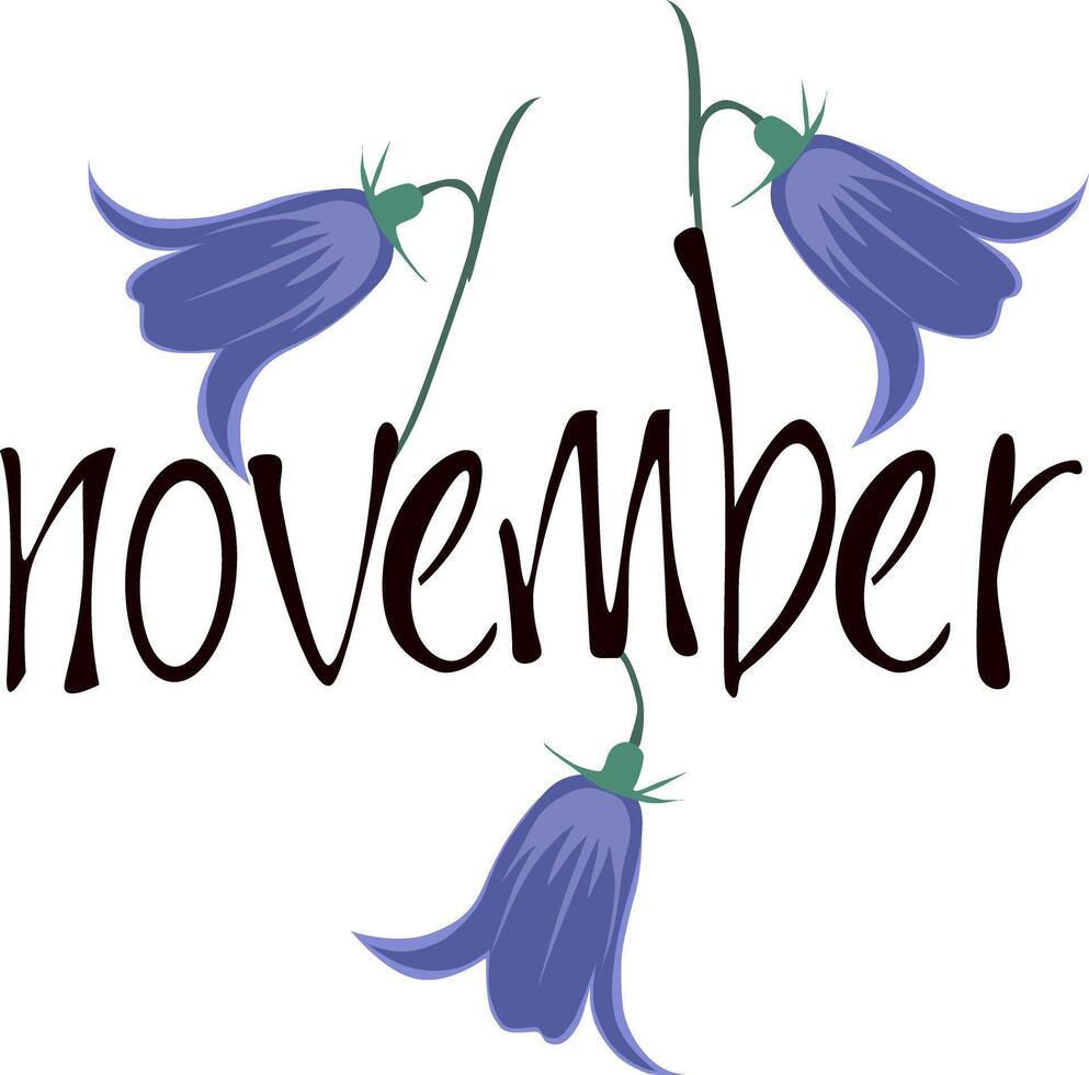 Set Lettering of Month. Handwritten modern black outline. English name of the month year November. vector