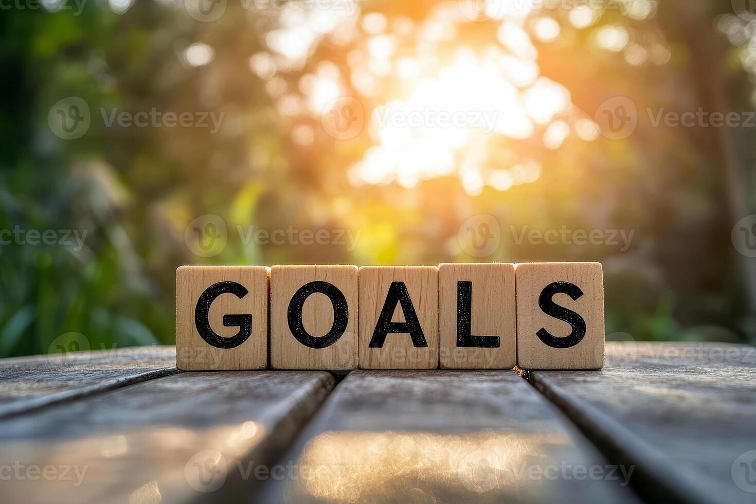 goals text on wooden cubes. Business development strategy, advancement and goal concept. photo