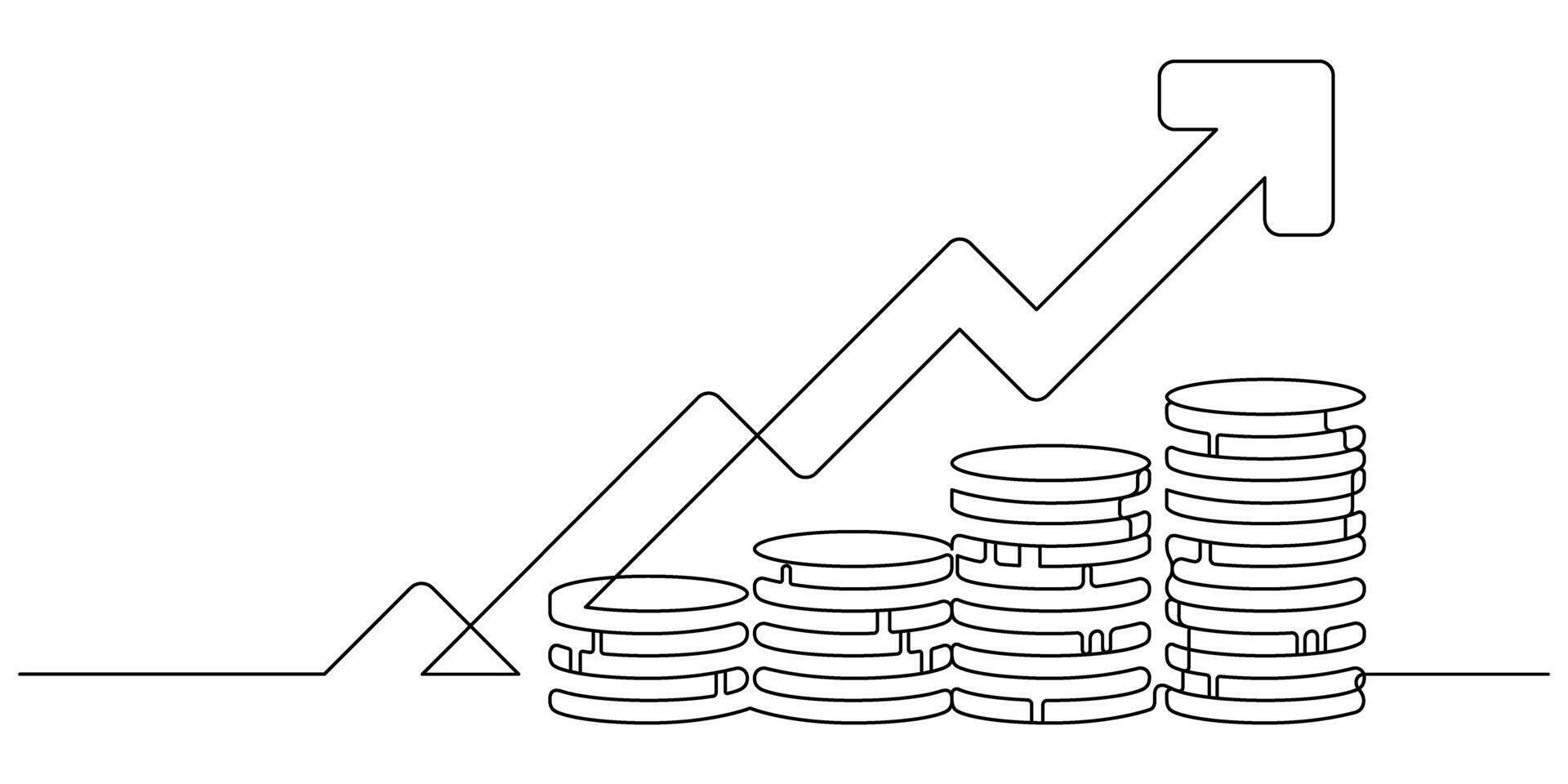 coins stack wealth and growth saving and investment one line drawing vector