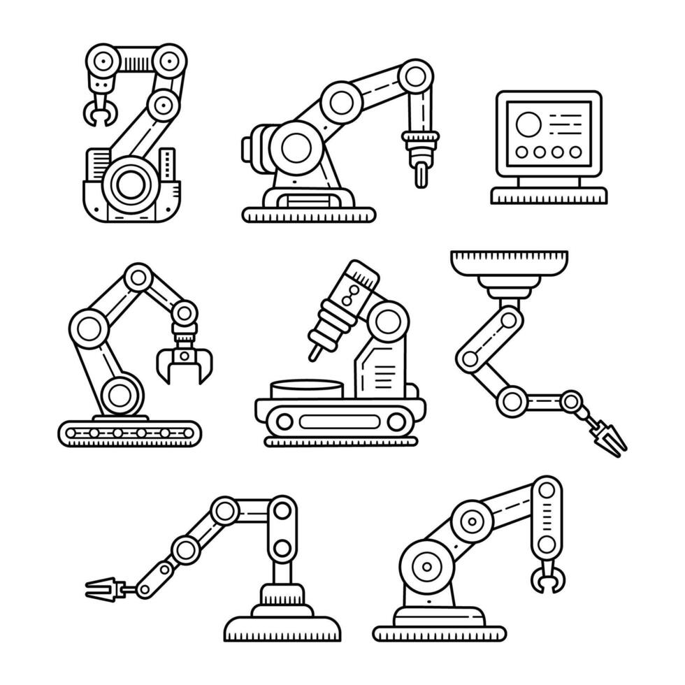 Automated robotic arm, Mechanical hand robot outline doodle hand drawn vector
