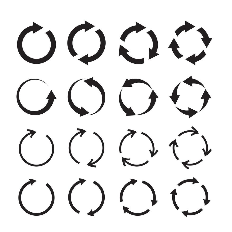 conjunto de giratorio flechas flechas siguiendo un círculo. circular diseño elementos. circulo infografía. vector