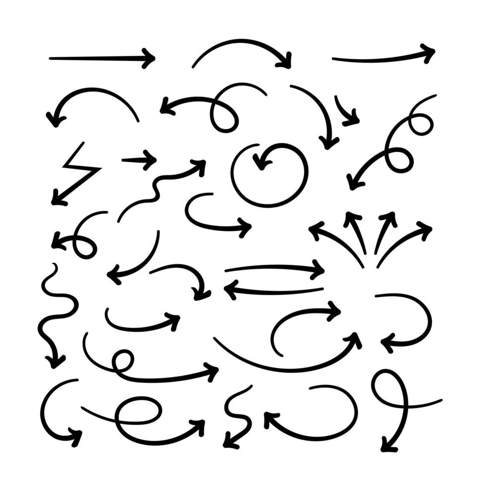 Hand Drawn Set of Arrow Elements in Doodle Style. Design Elements. vector