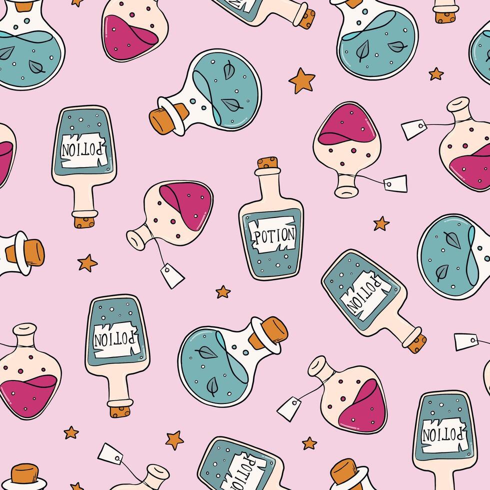 Halloween magic potions seamless pattern for wallpapers, scrapbooking, backgrounds, digital paper, wrapping paper, etc. EPS 10 vector