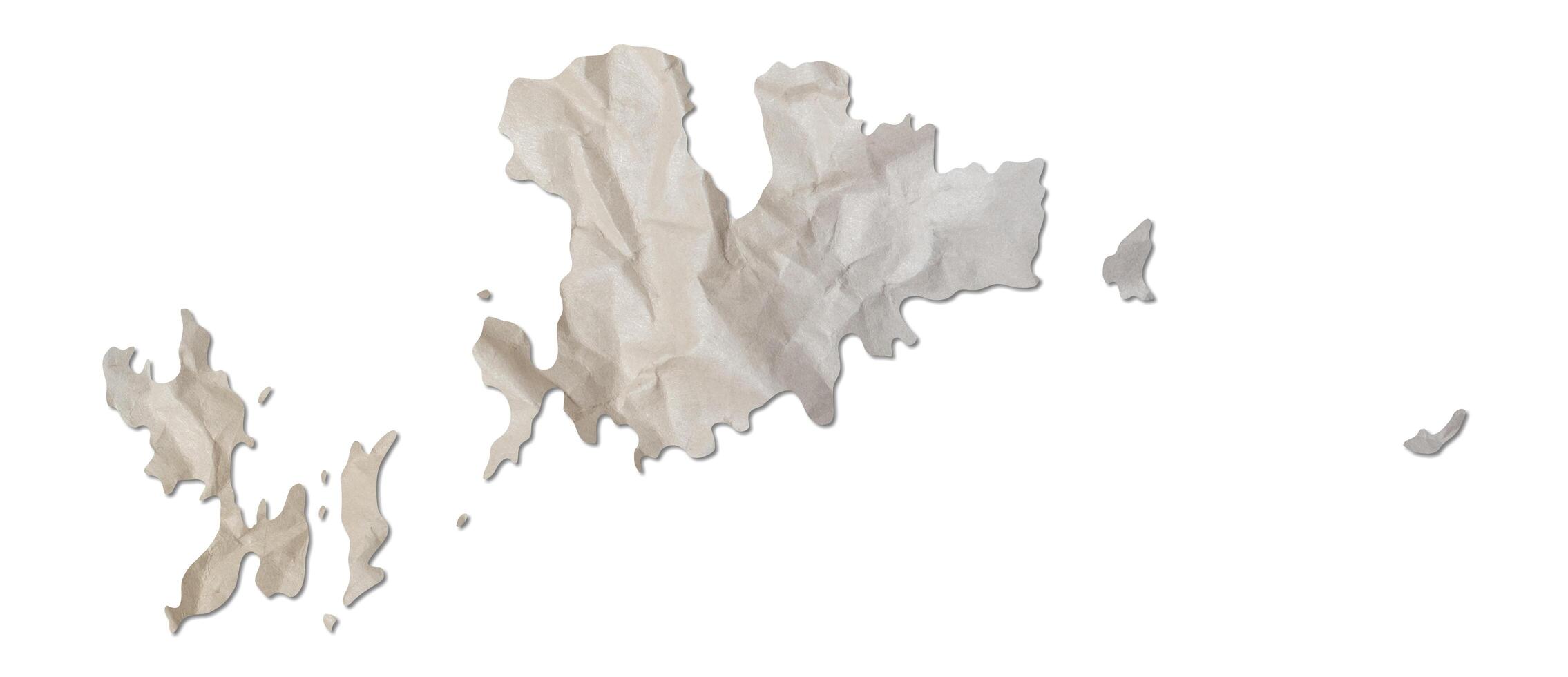 island map paper texture cut out on white background. photo