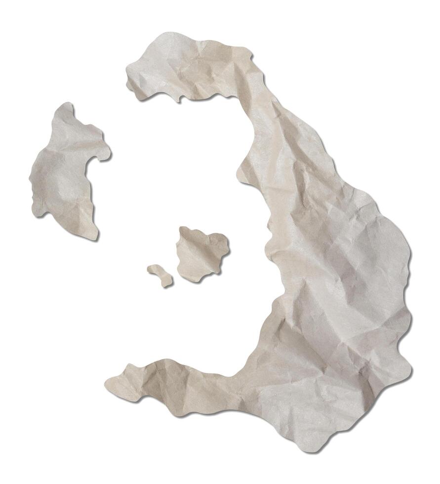 Santorini island map paper texture cut out on white background. photo