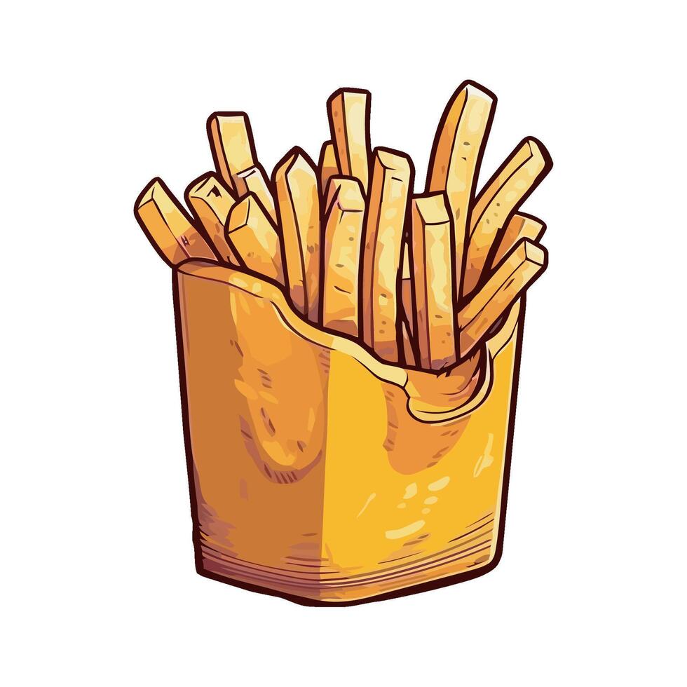 French fries in a paper bag illustration vector