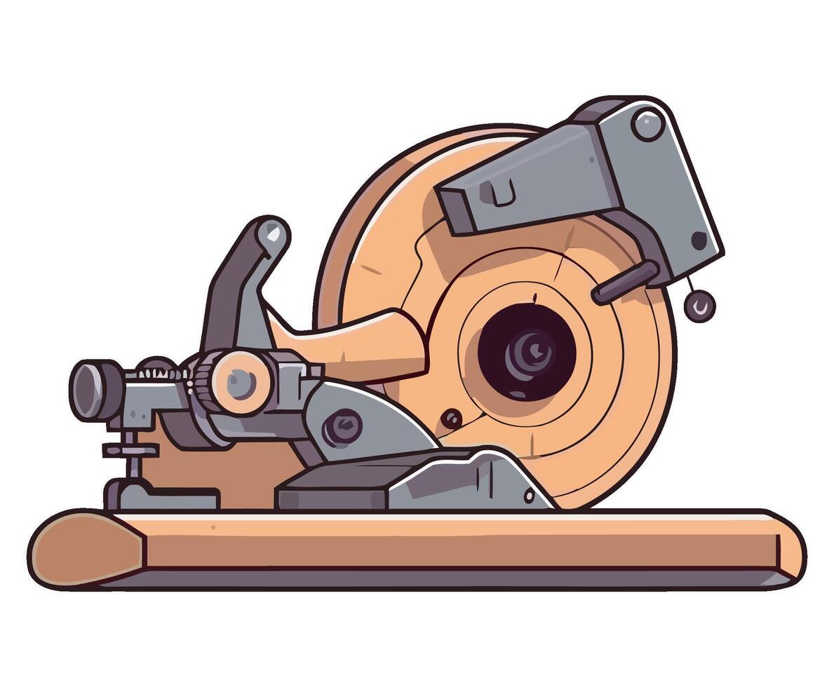 Sharp circular saw blade cutting metal in factory isolated vector