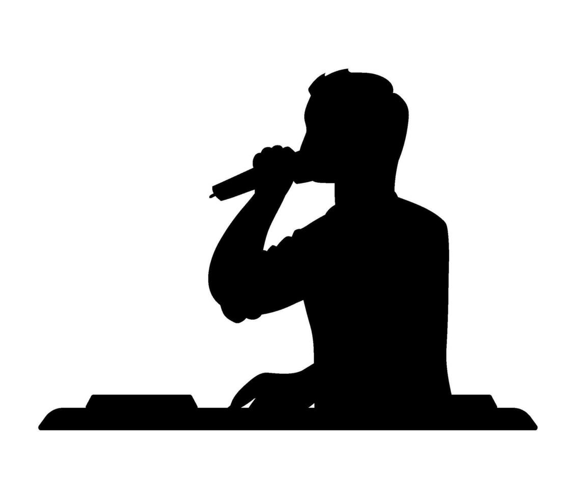 DJ silhouette on stage hold microphone vector