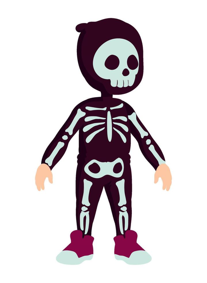 A children wearing skeleton costume for halloween concept vector