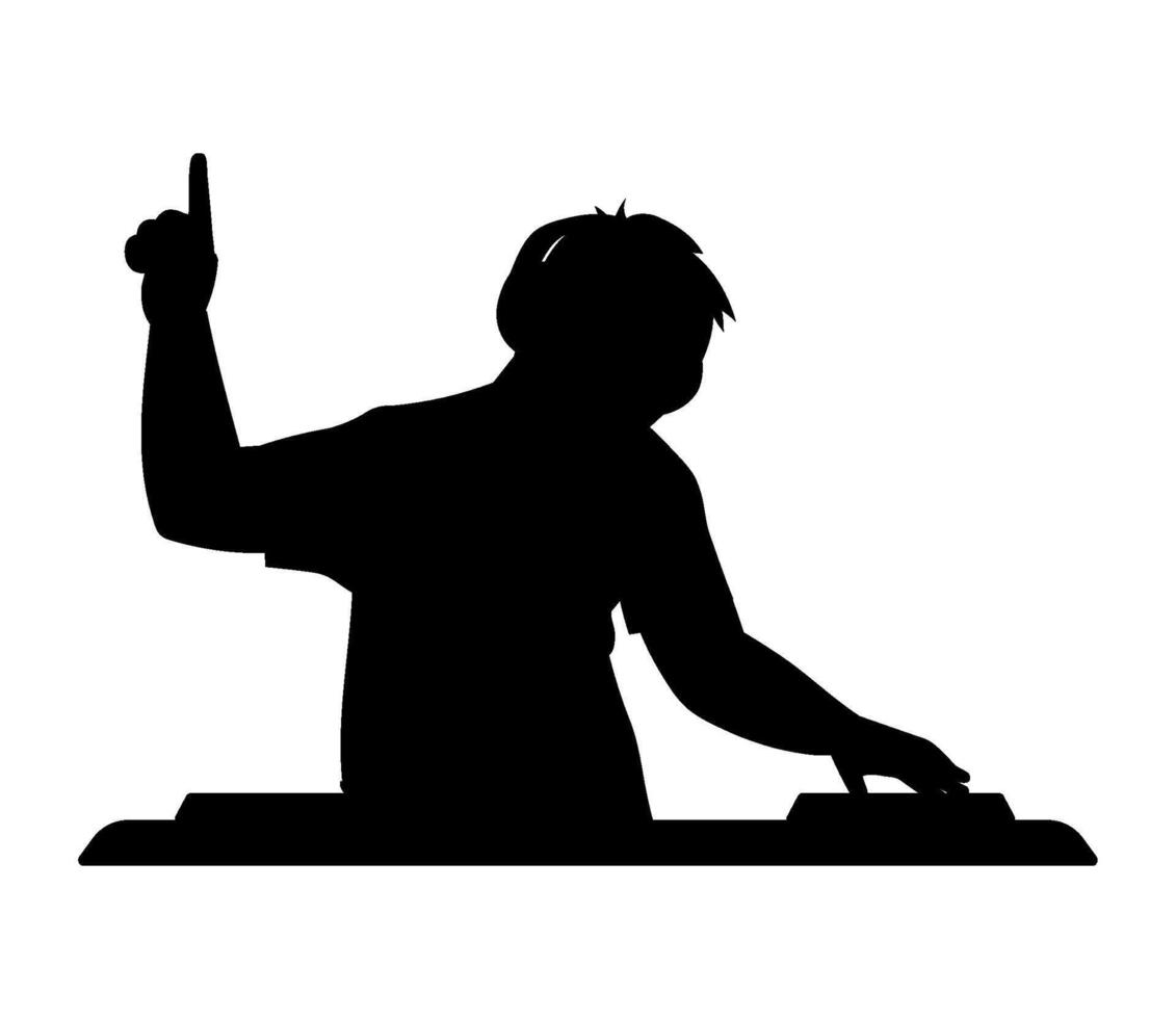 DJ silhouette at the mixing desk vector
