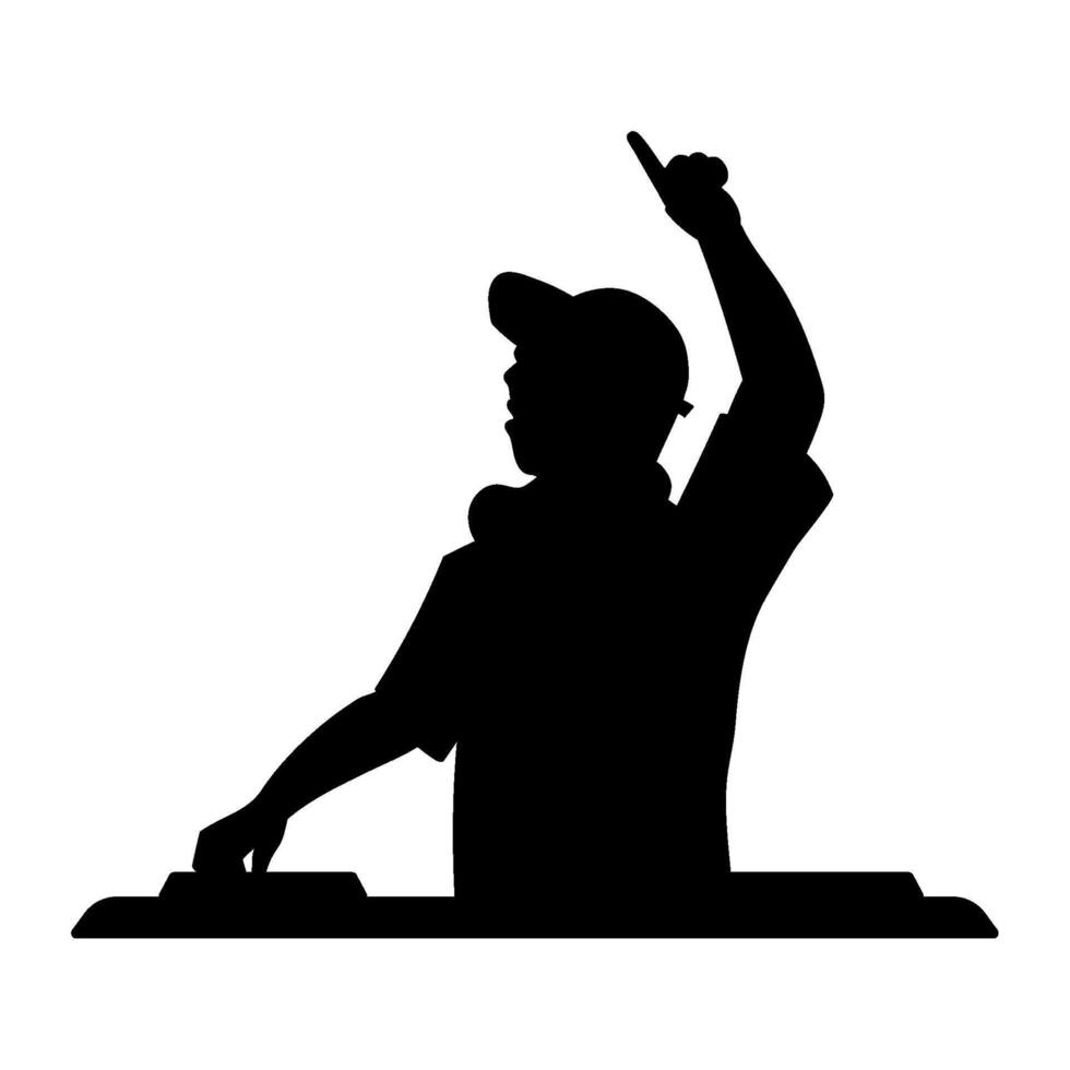 DJ silhouette working at a turntable vector