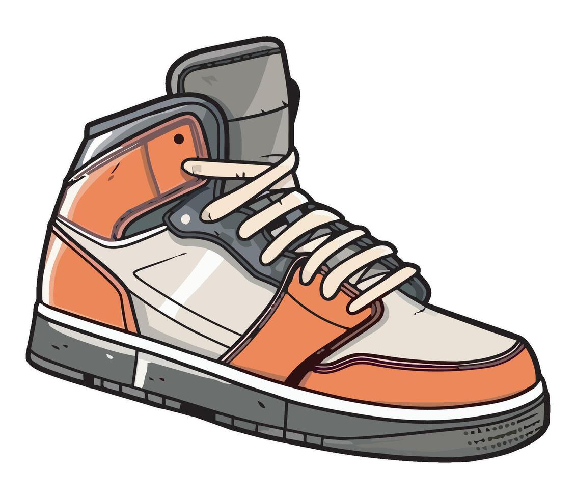 An orange and gray sneaker with a white laces vector