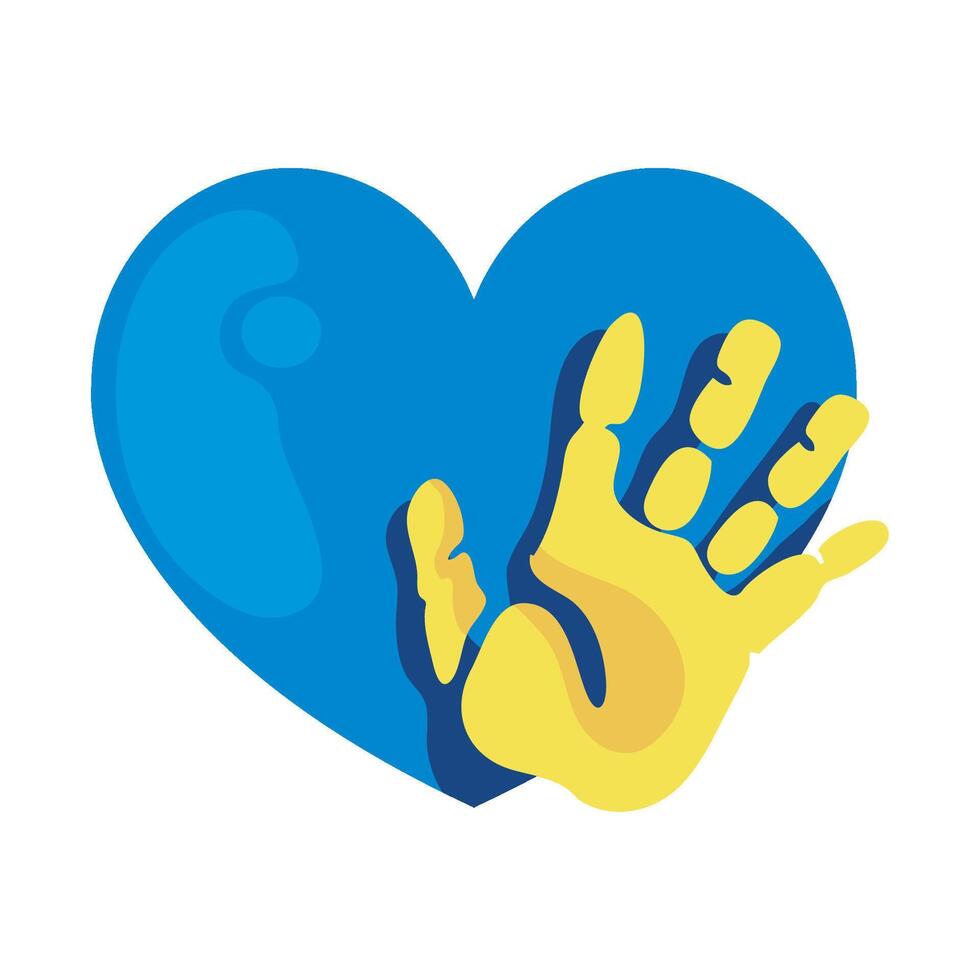 A hand and heart with a blue handprint vector