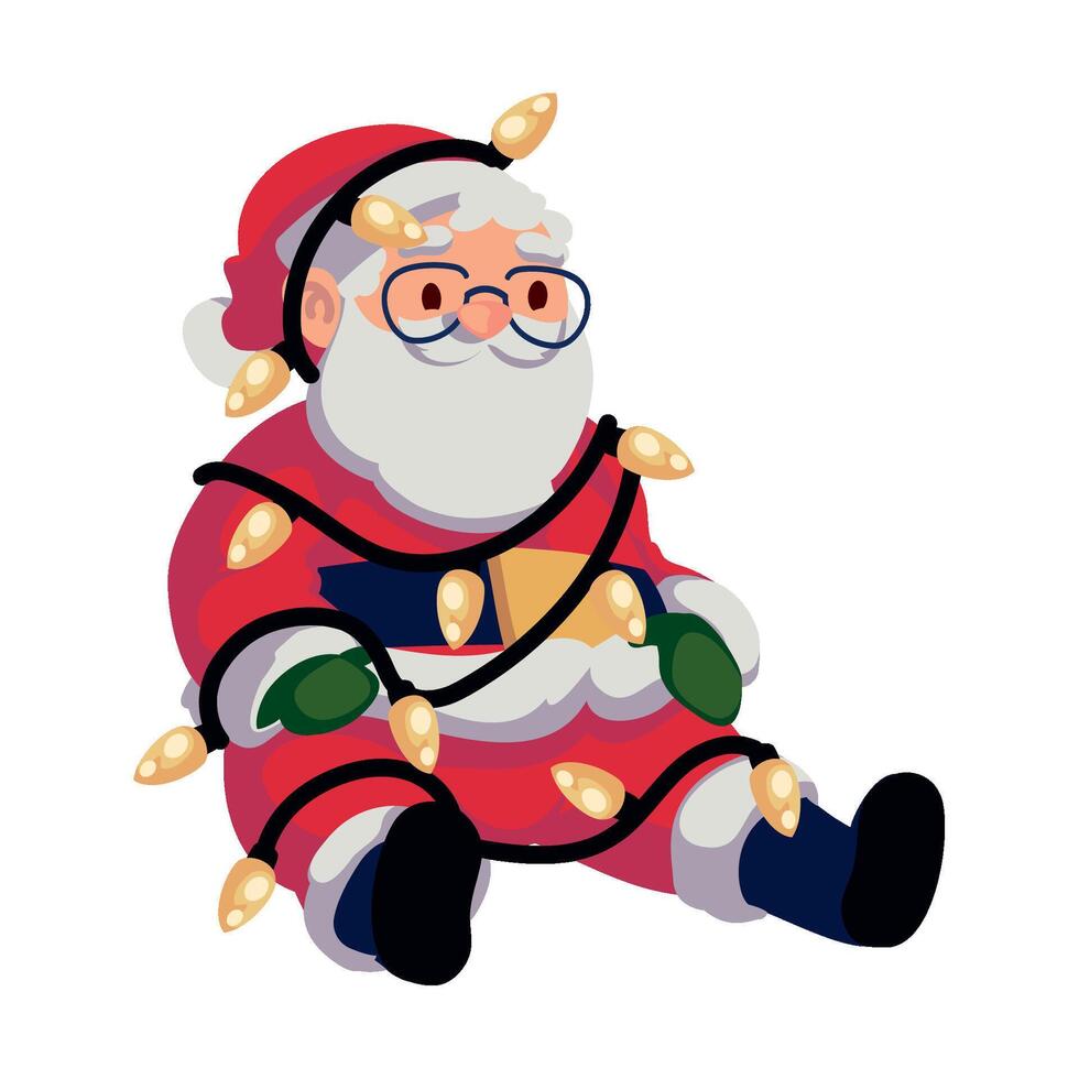 Santa claus with christmas lights sitting vector