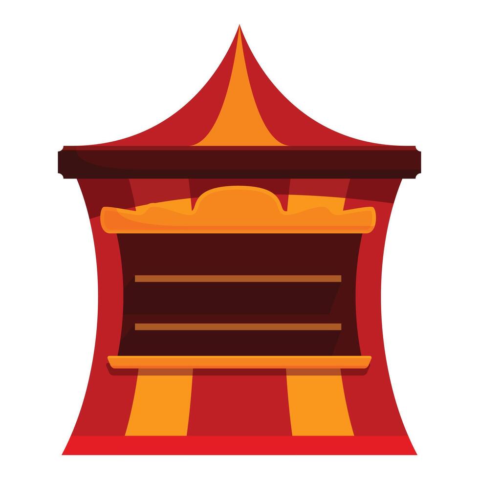 Red and yellow striped circus tent shop with empty wooden counter presenting something vector