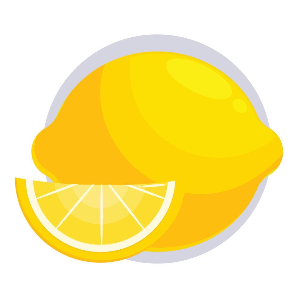 Fresh ripe lemon with slice showing juicy flesh vector