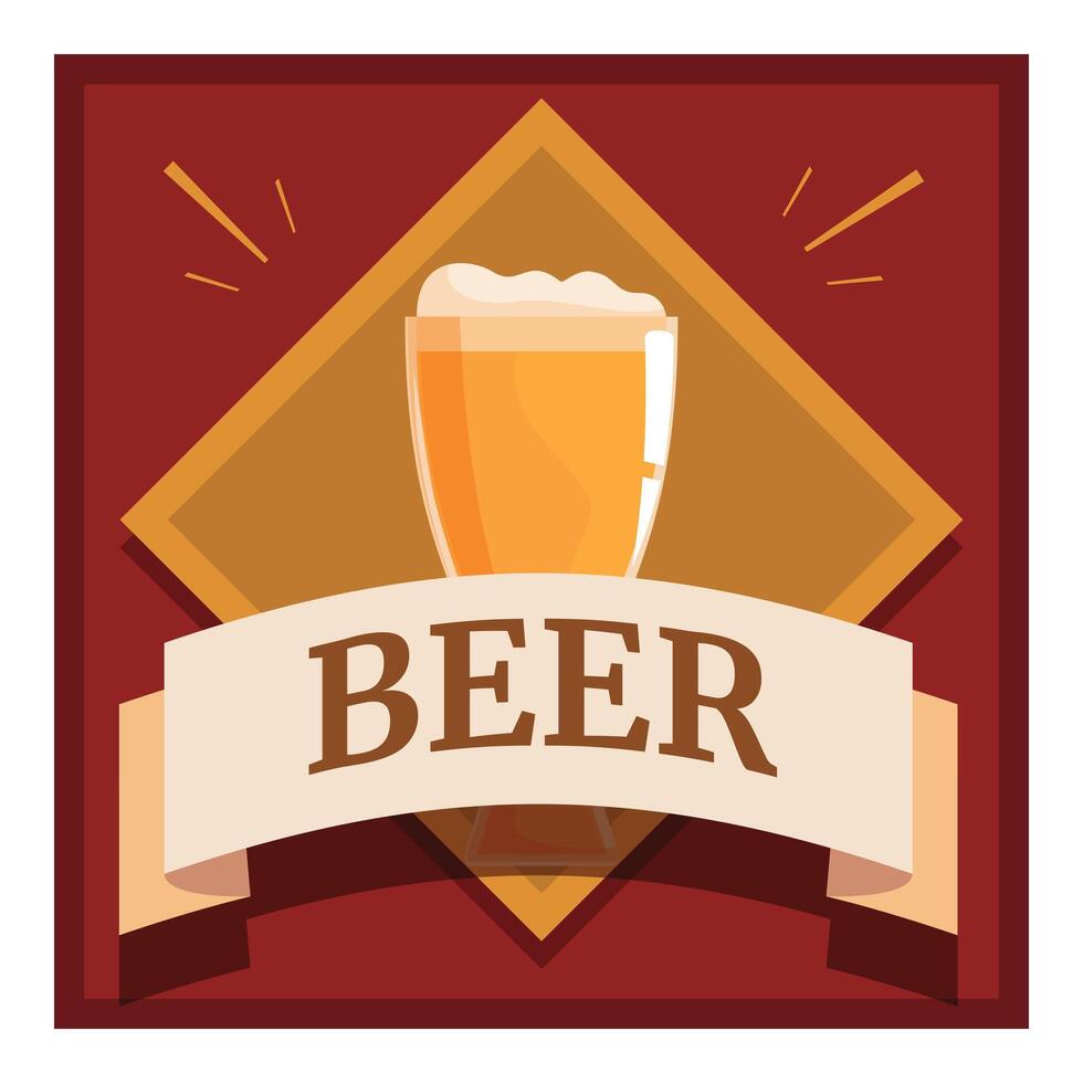 Glass of beer with foam on red background showing brewery logo vector