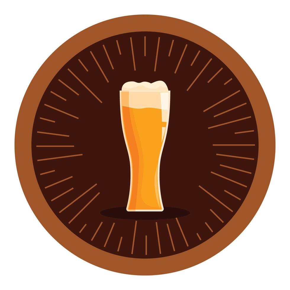 Tall glass of beer with foam standing on brown coaster vector