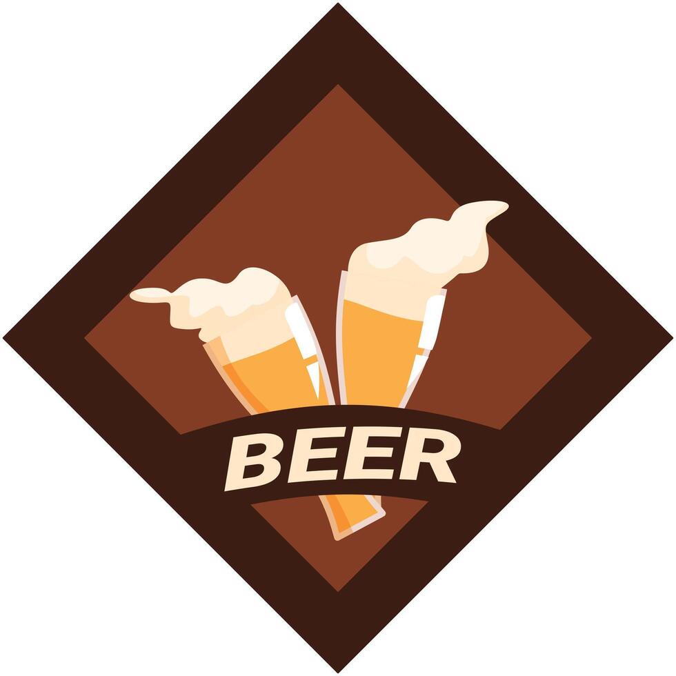 Two beer glasses clink in toasting gesture with banner vector
