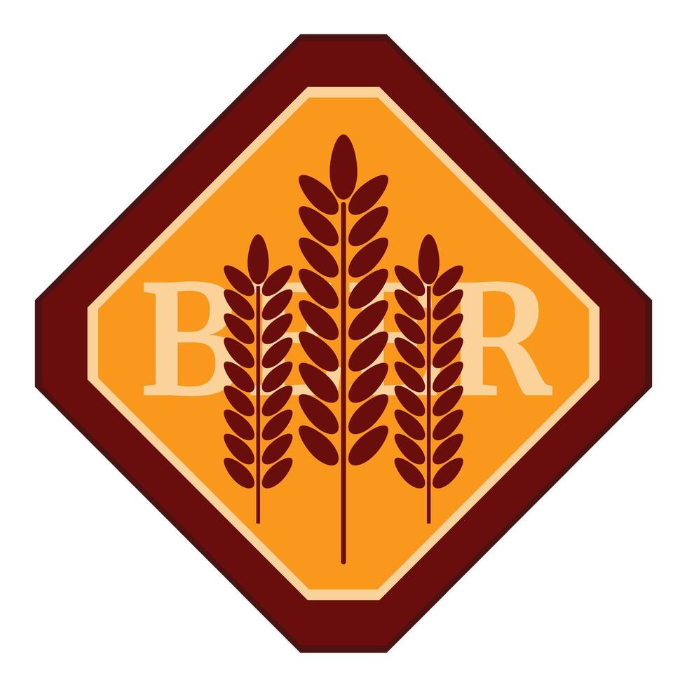 Octagonal beer label with barley or wheat representing craft beer brewing vector