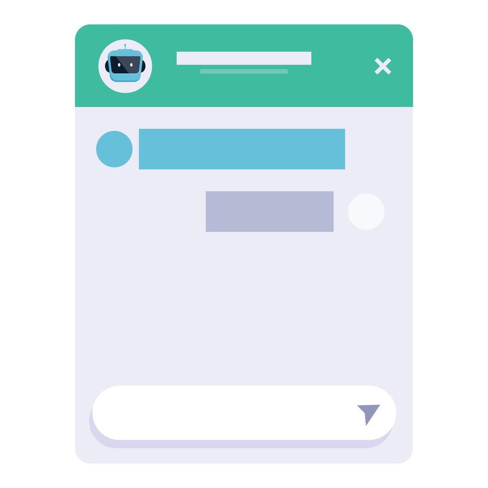 Chatbot window displaying conversation history and input field vector