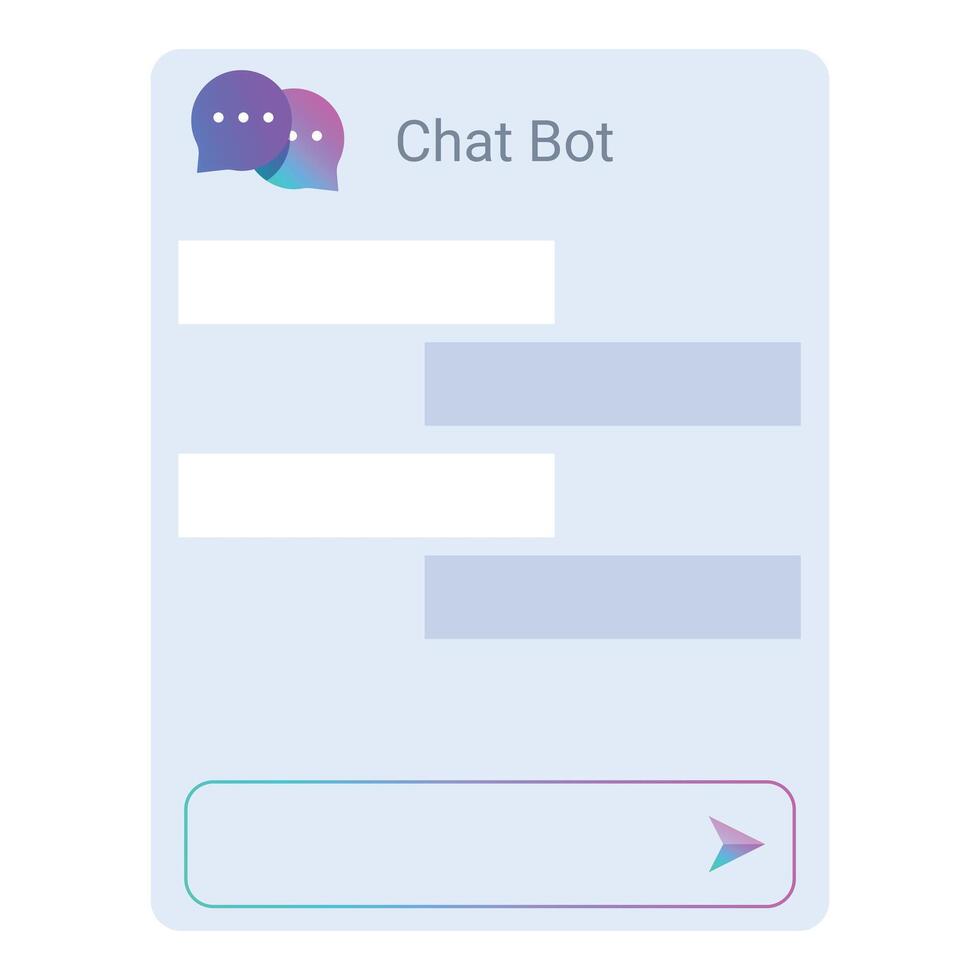 Chat bot window displaying chat history and input field vector