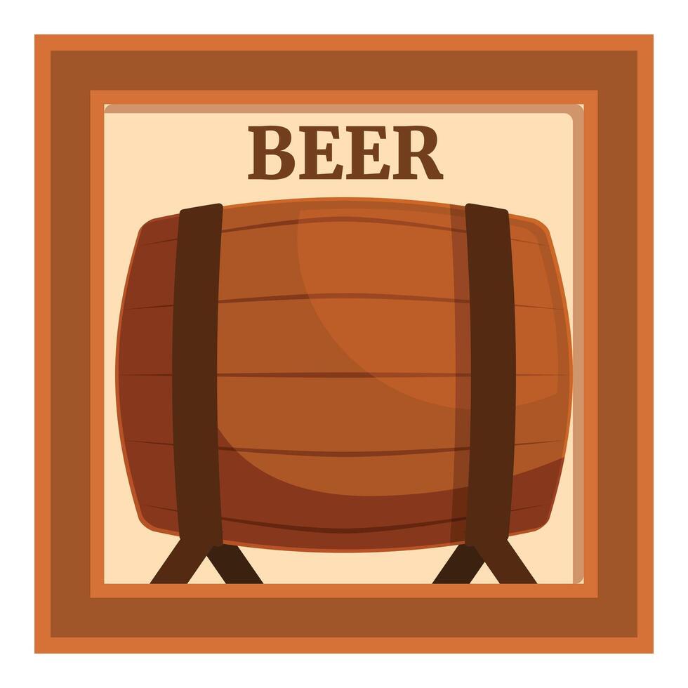 Wooden beer barrel resting on stand inside frame vector