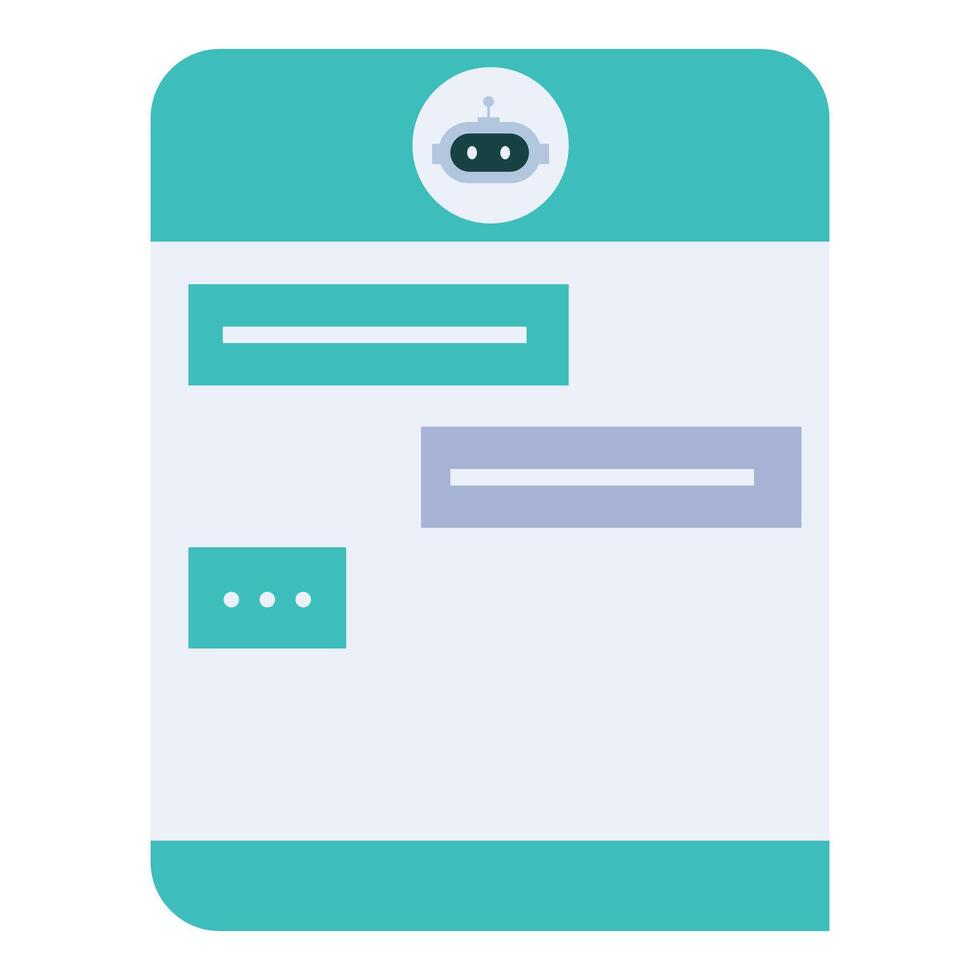 Chatbot messaging on mobile phone screen with chat bubbles displaying vector
