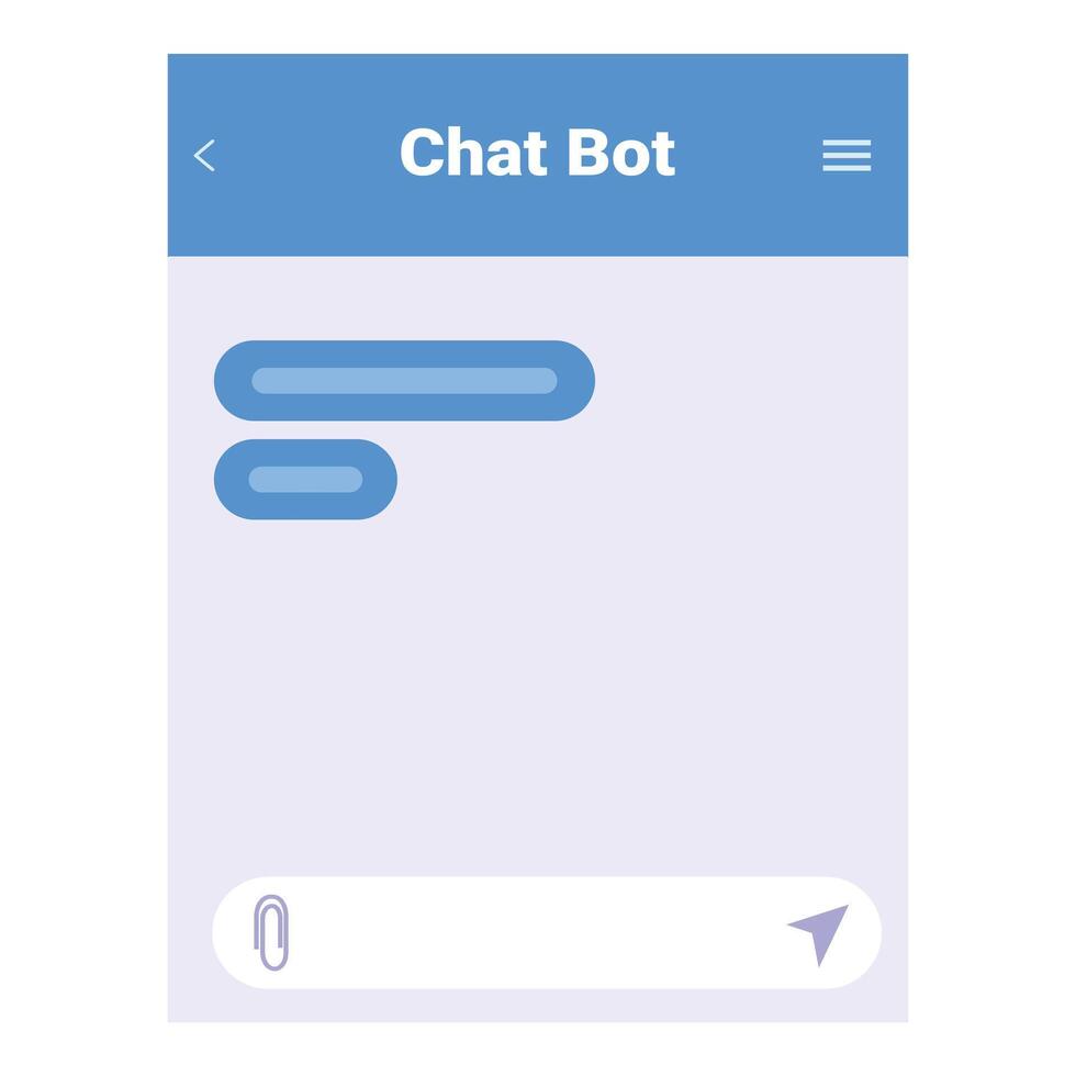 Chat bot interface showing conversation with blue speech bubbles vector