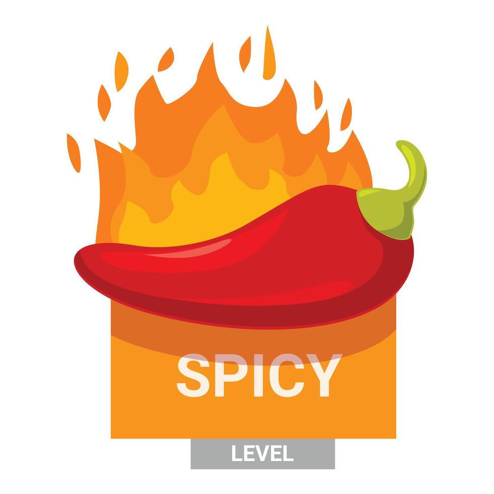 Red chili pepper burning in flames indicating spicy level vector