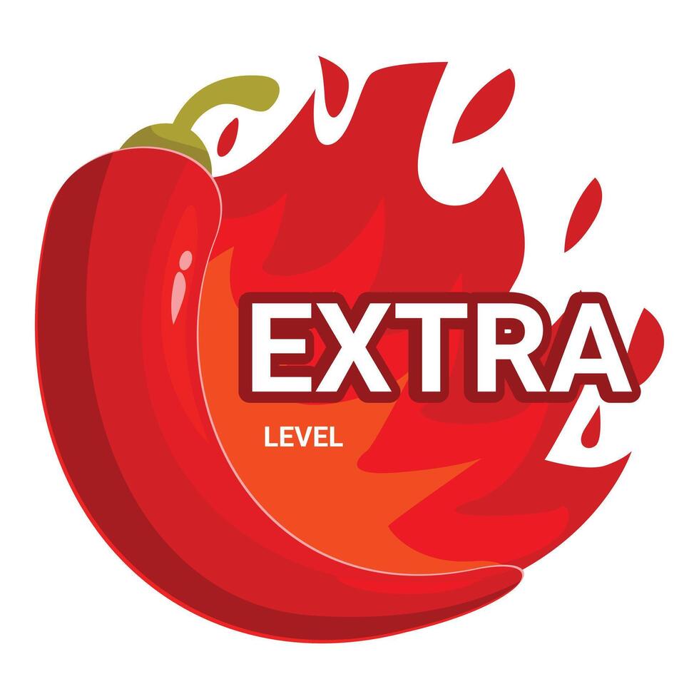 Red hot chili pepper extra level with flames surrounding it vector