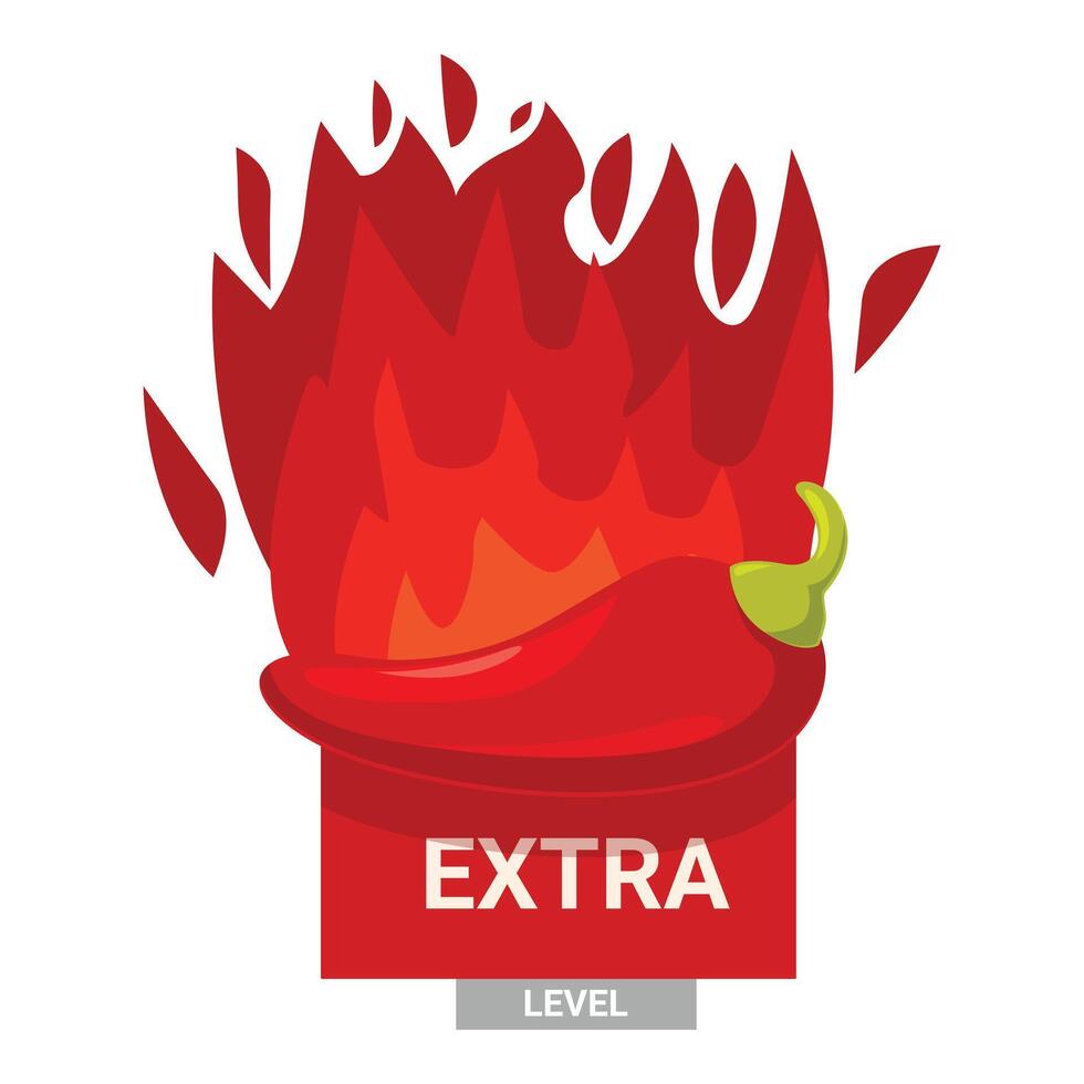 Red chili pepper burning in flames indicating extra level of spiciness vector