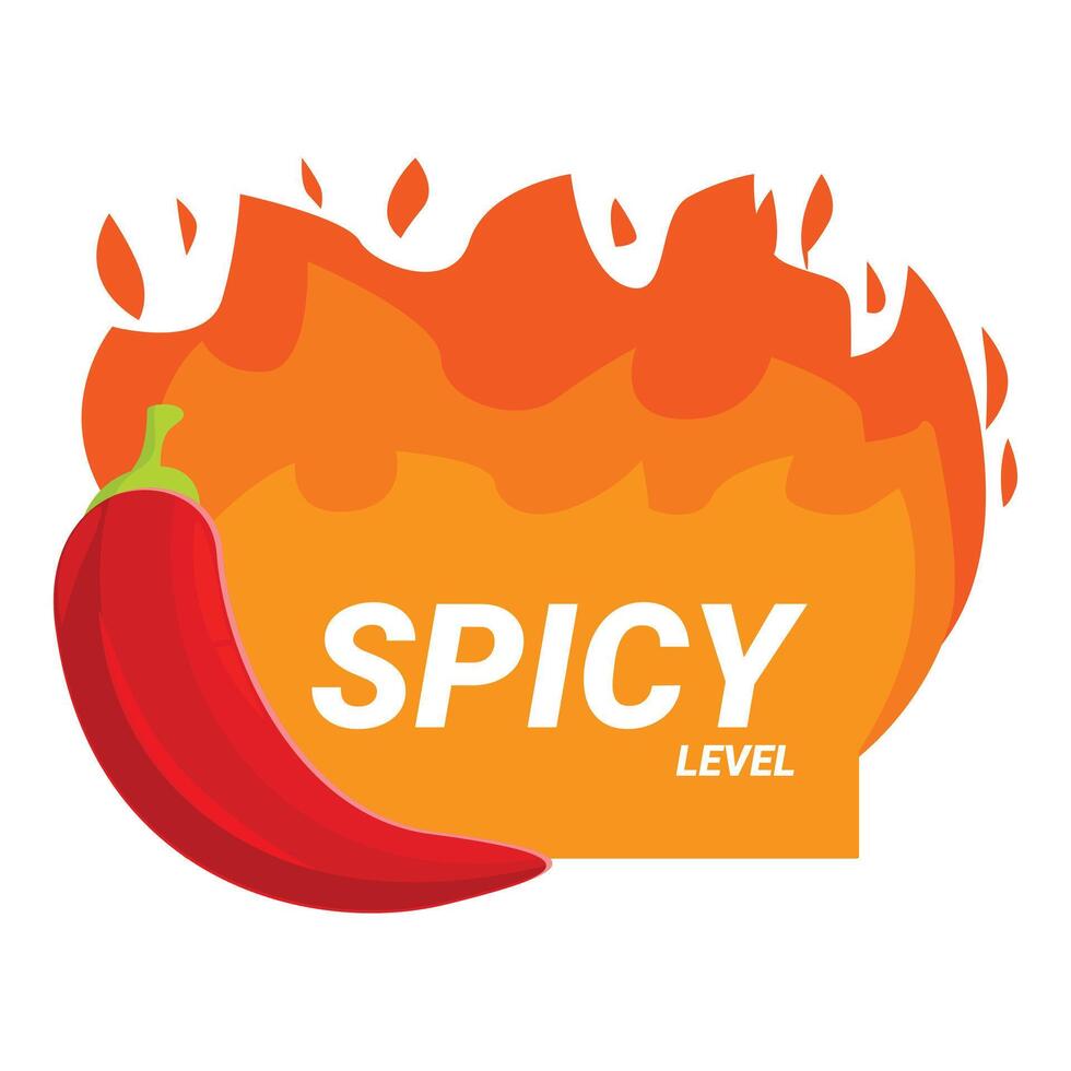 Red chili pepper indicating spicy level with flame symbol vector